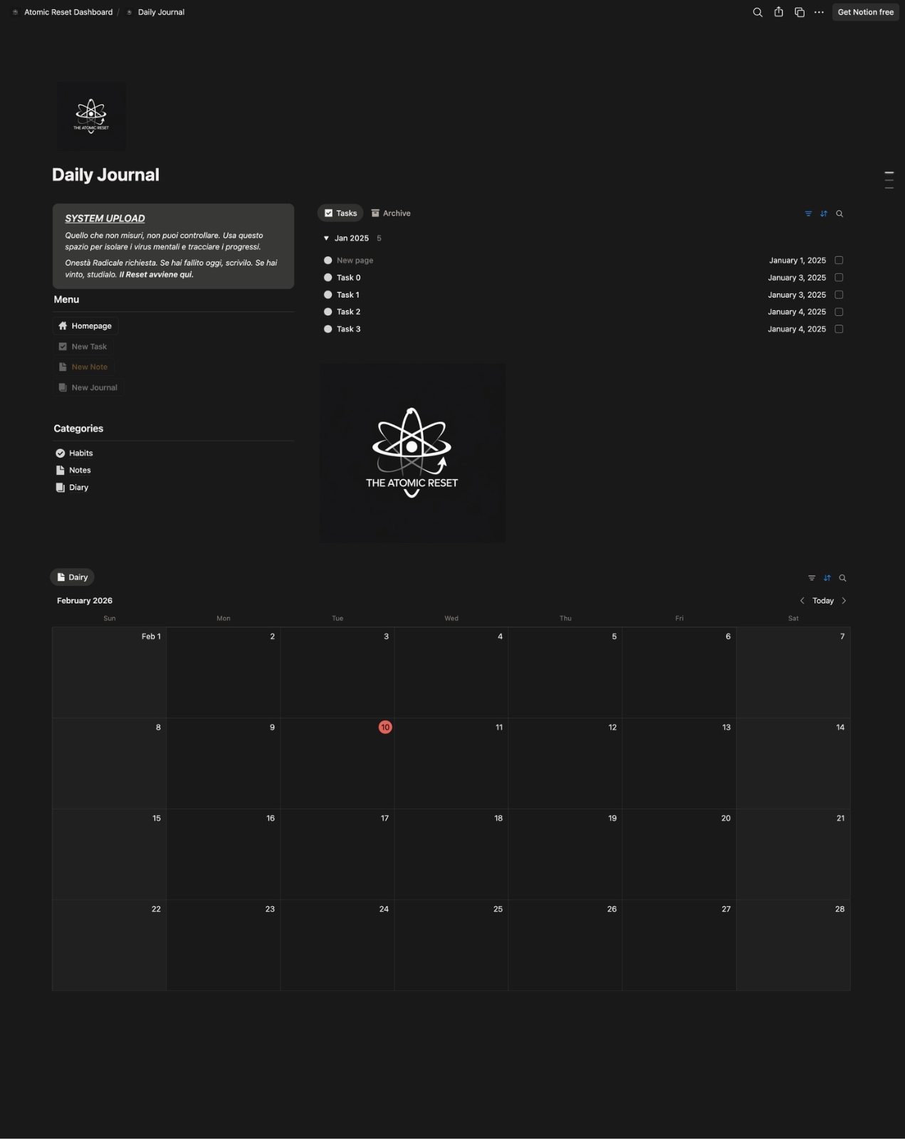 ResetClub Notion system — Daily Journal