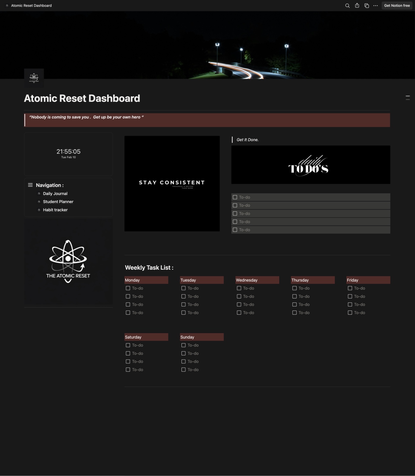ResetClub Notion system — Dashboard