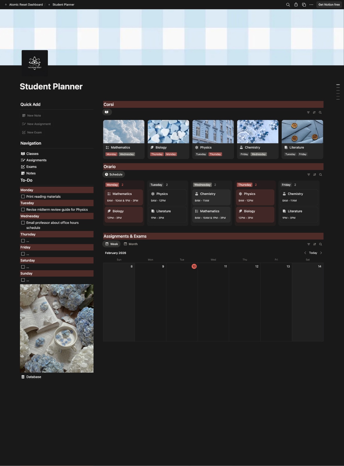 ResetClub Notion system — Student Planner